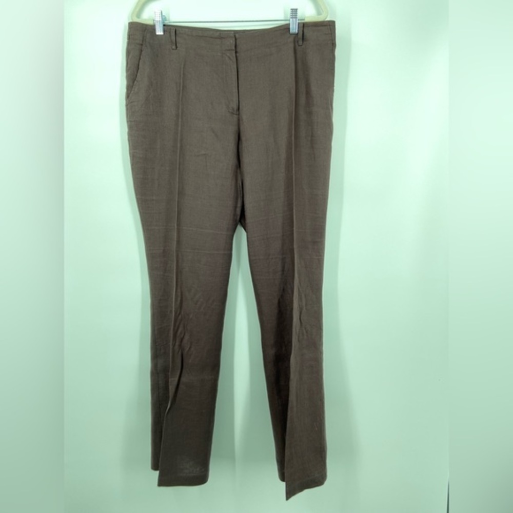 Calvin Klein brown linen high rise pants, straight leg, size 16